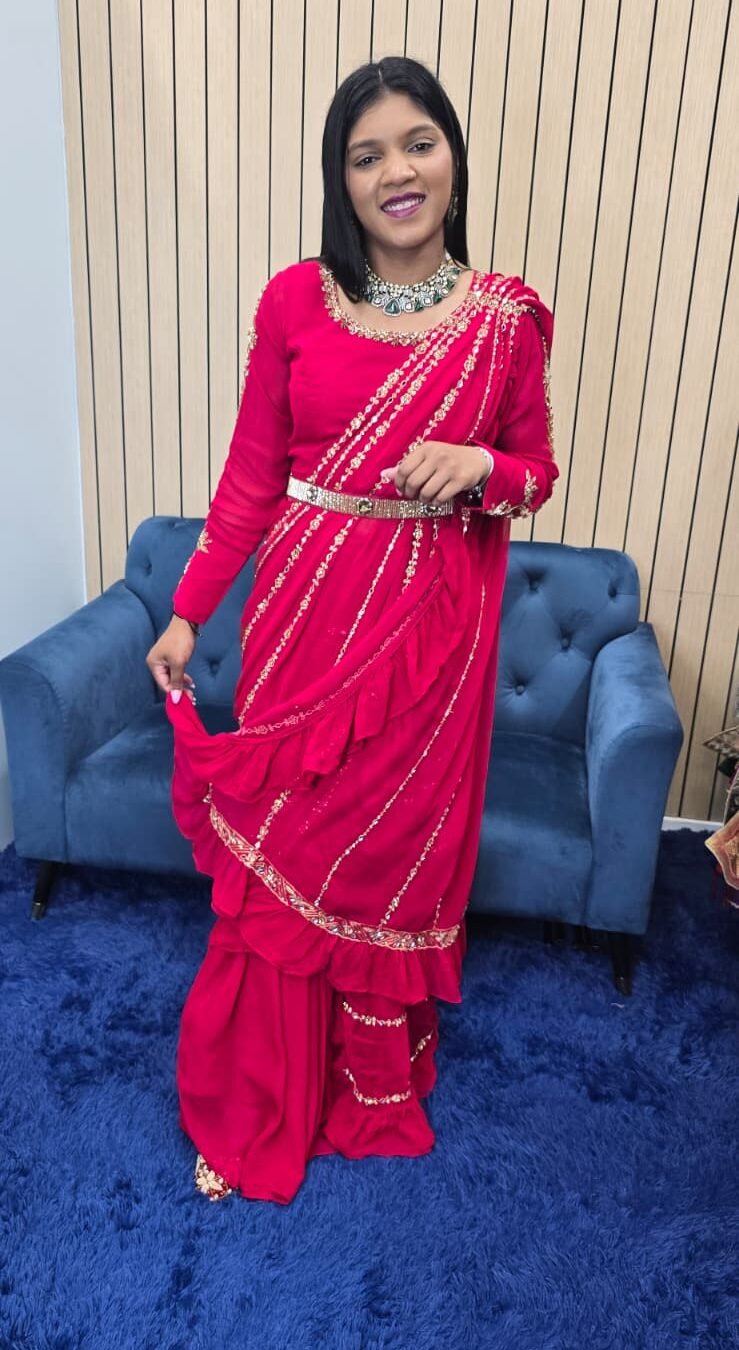 Red Indowestern Ready to Wear Saree