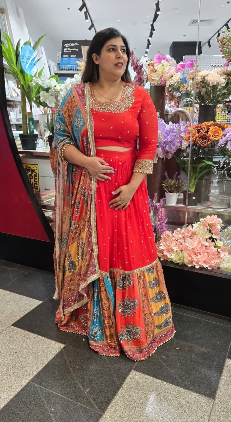 Rust Orange Lehenga With Multi Dupatta