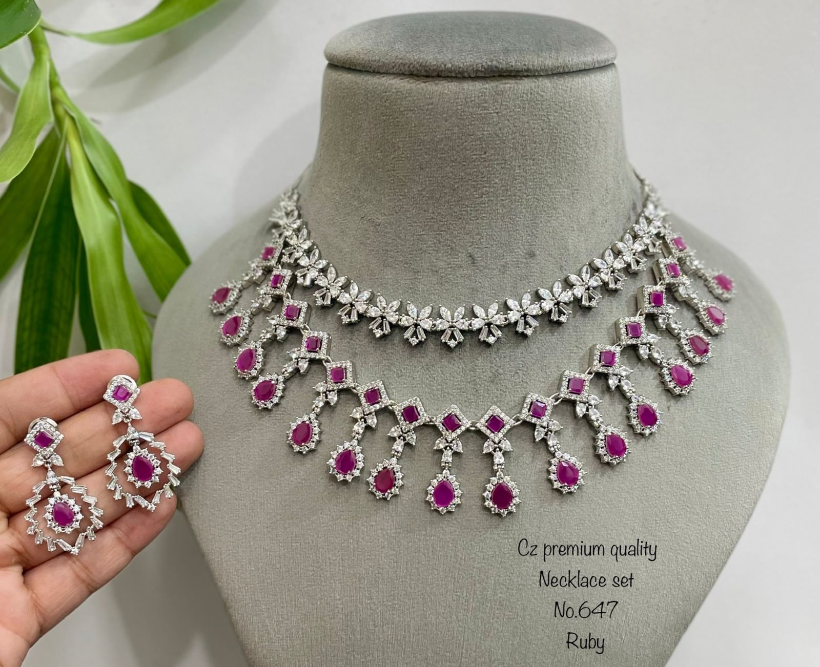 Ruby Pink Premium 2 layer AD Set with Earrings