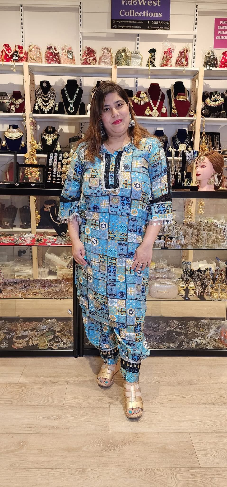 Firozi Printed Maslin Cordset With Afgani Pant