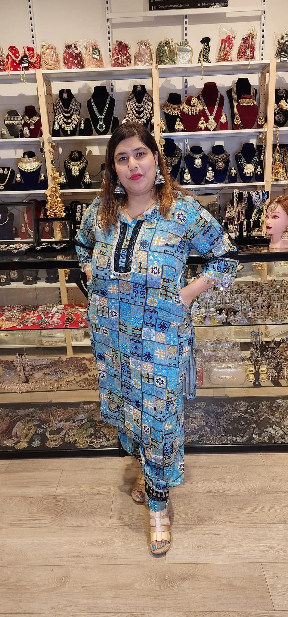 Firozi Printed Maslin Cordset With Afgani Pant - Image 3