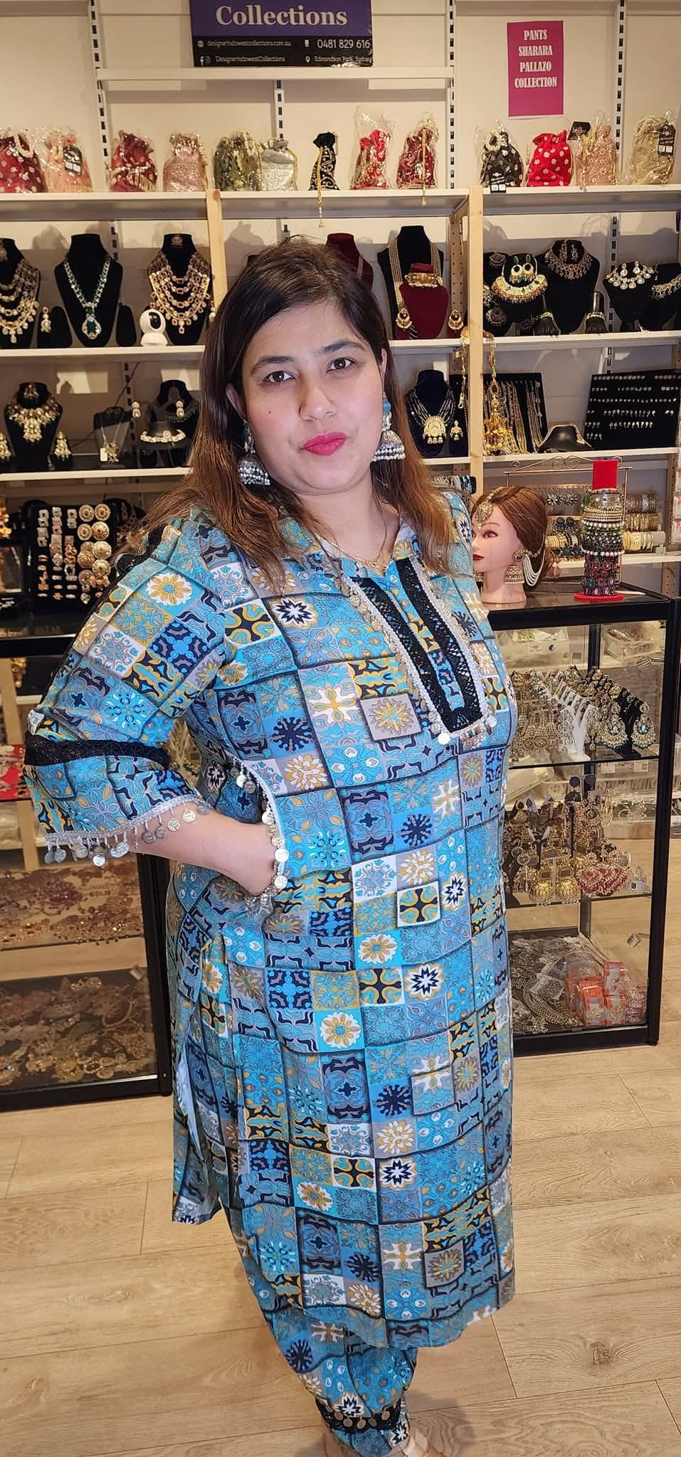 Firozi Printed Maslin Cordset With Afgani Pant - Image 2