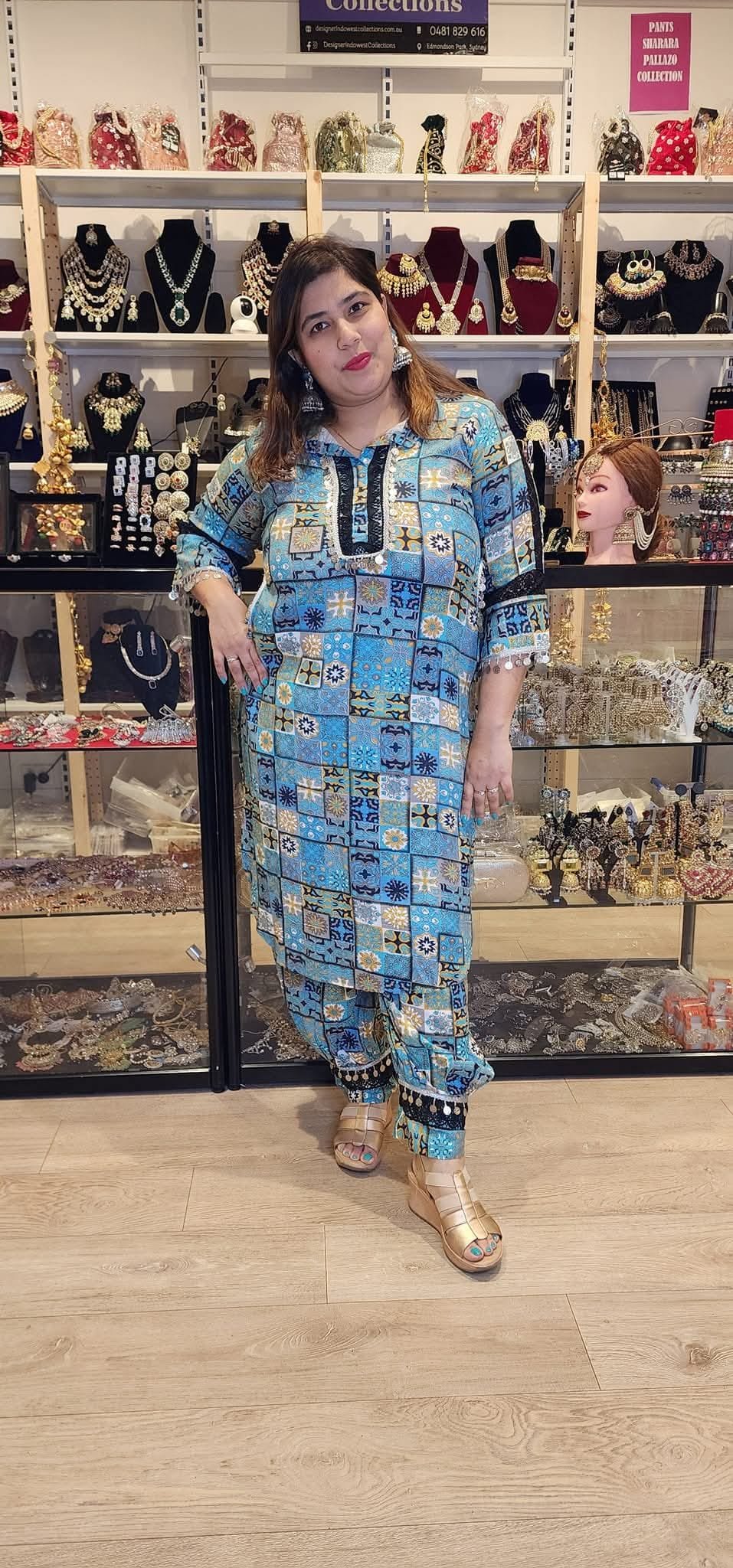 Firozi Printed Maslin Cordset With Afgani Pant - Image 4