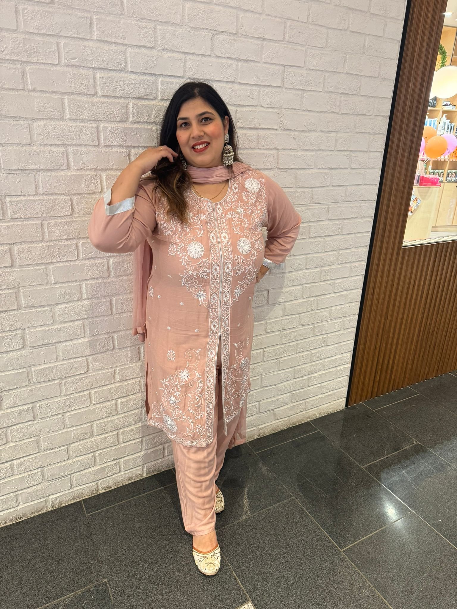 Rayon Maslin Suit With Heavy Embroidery and Plain Dupatta - Image 12