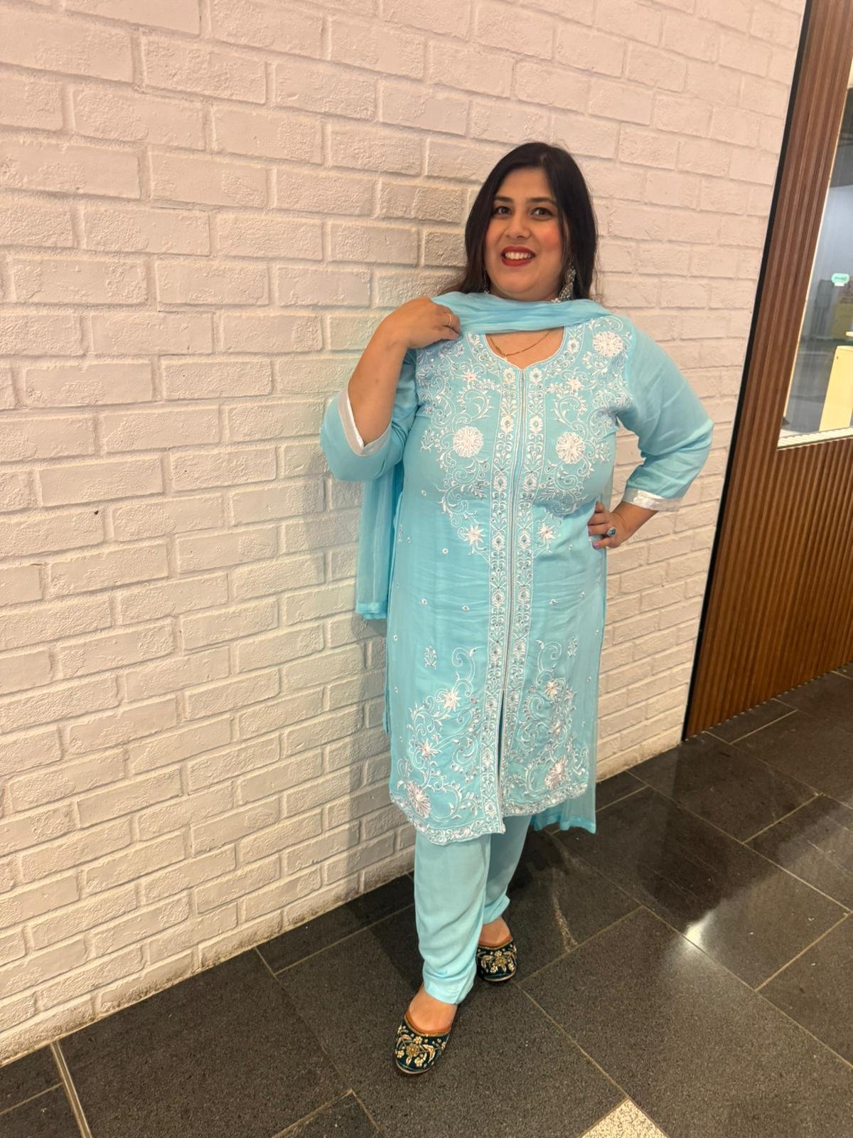 Rayon Maslin Suit With Heavy Embroidery and Plain Dupatta - Image 9