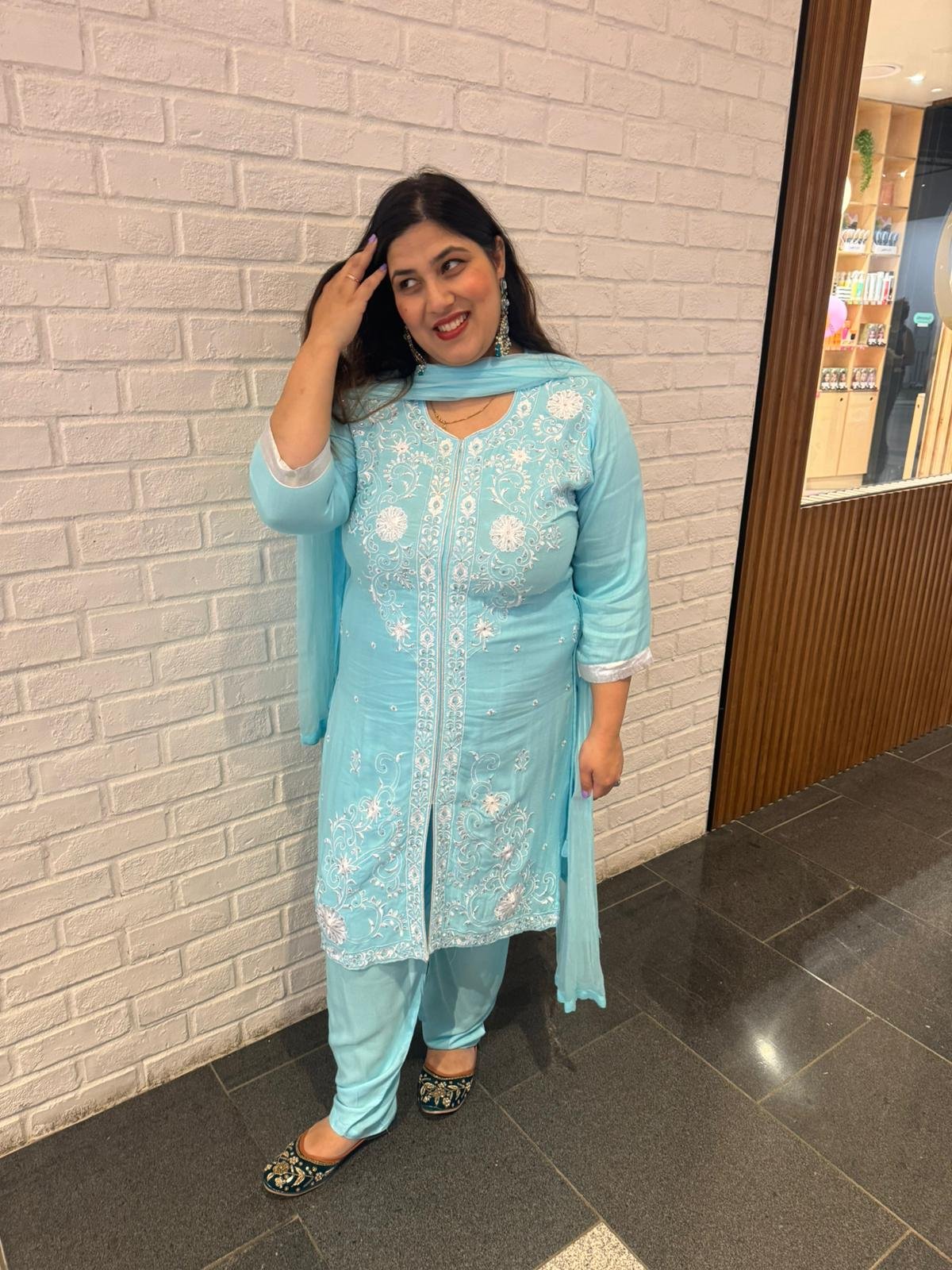 Rayon Maslin Suit With Heavy Embroidery and Plain Dupatta - Image 8