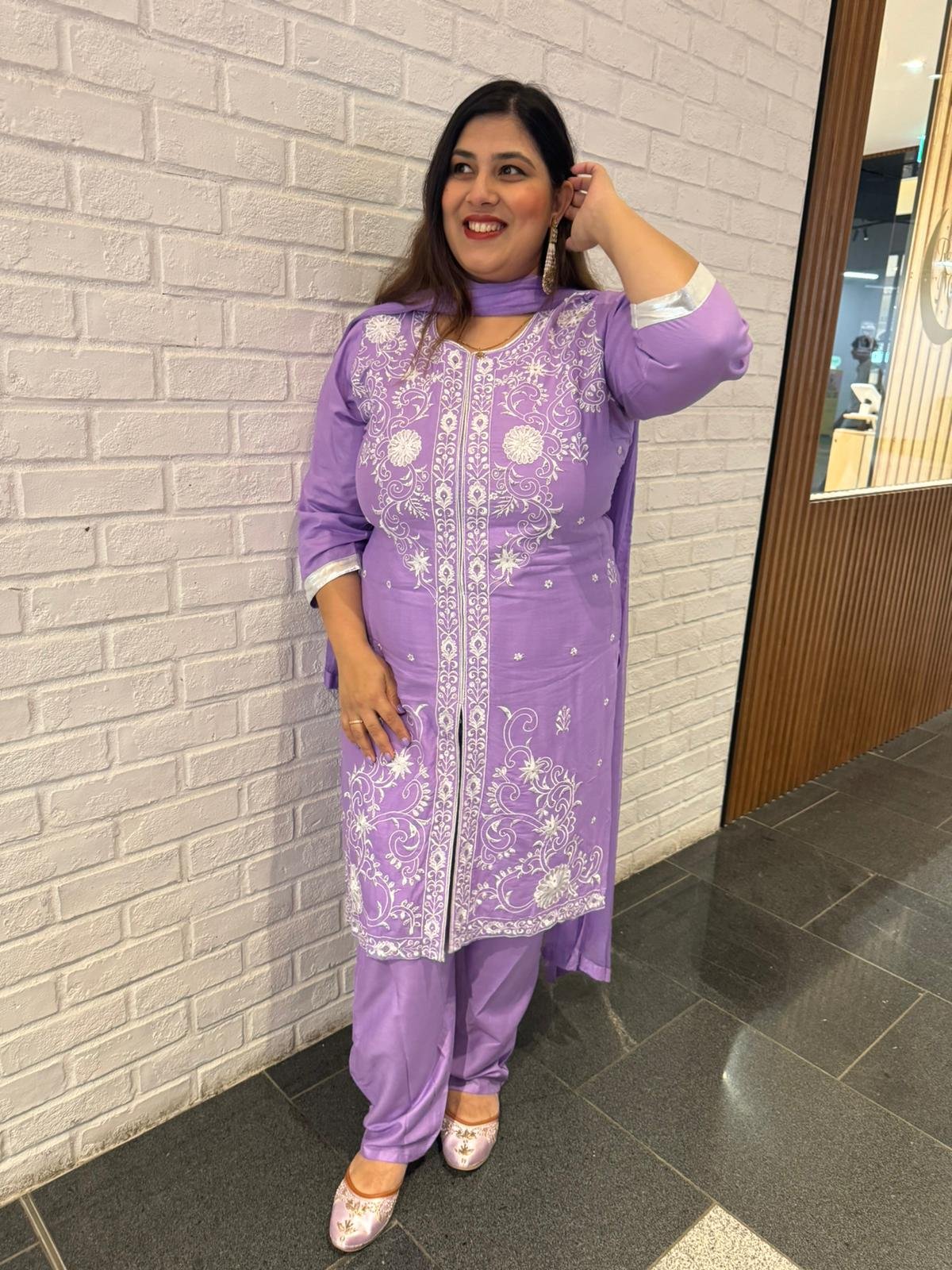 Rayon Maslin Suit With Heavy Embroidery and Plain Dupatta - Image 6