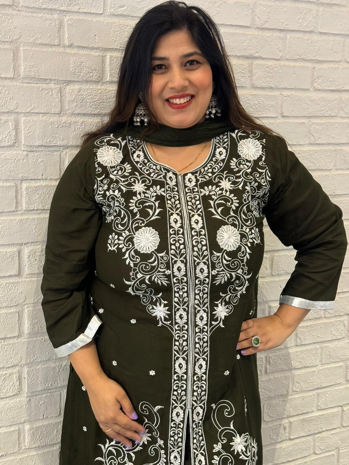 Rayon Maslin Suit With Heavy Embroidery and Plain Dupatta - Image 2