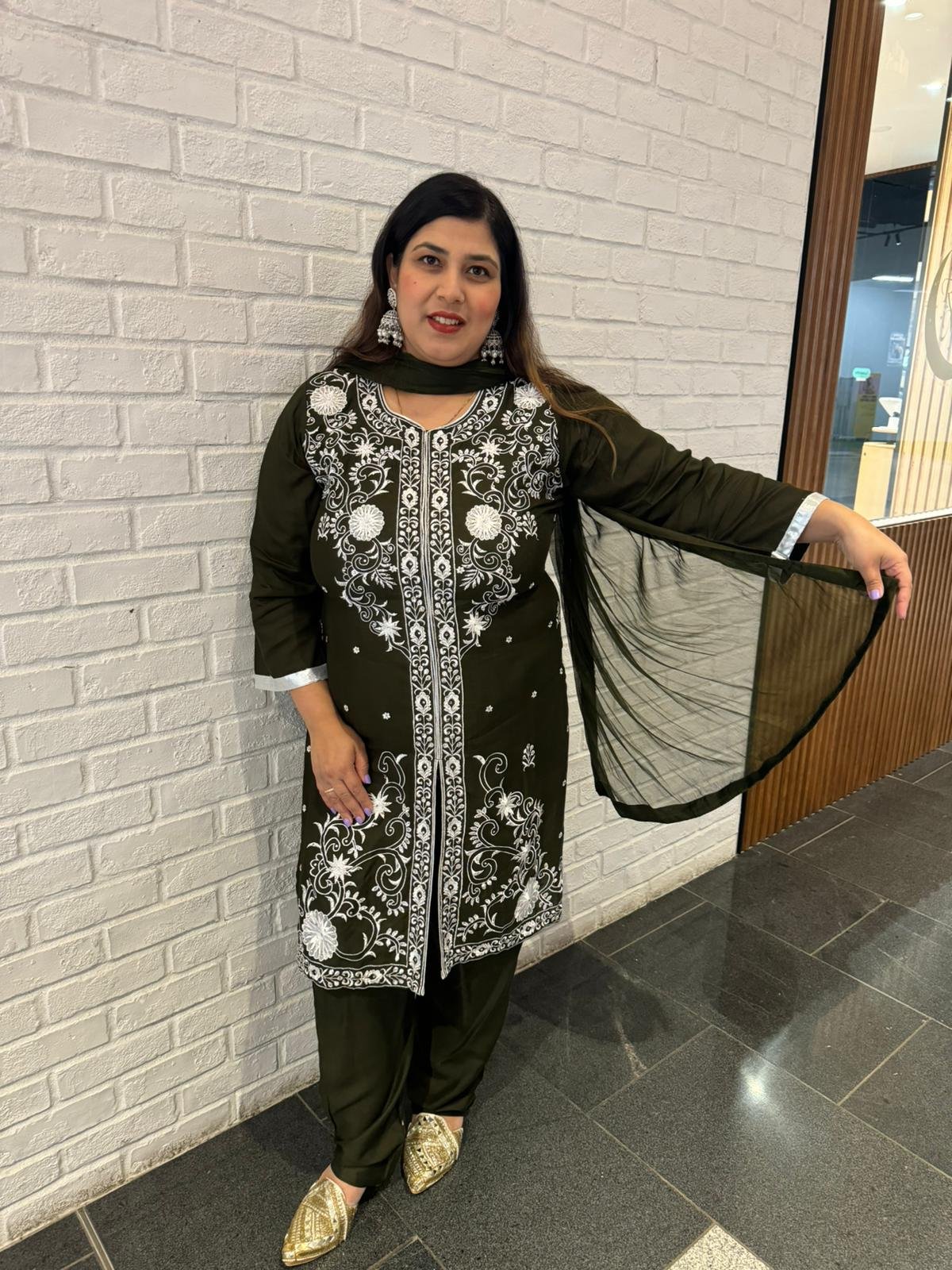 Rayon Maslin Suit With Heavy Embroidery and Plain Dupatta