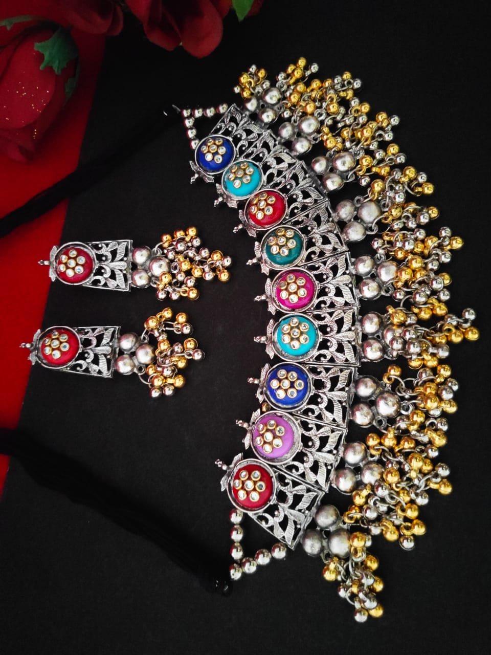 Multi Color Oxidised Heavy Choker Necklace