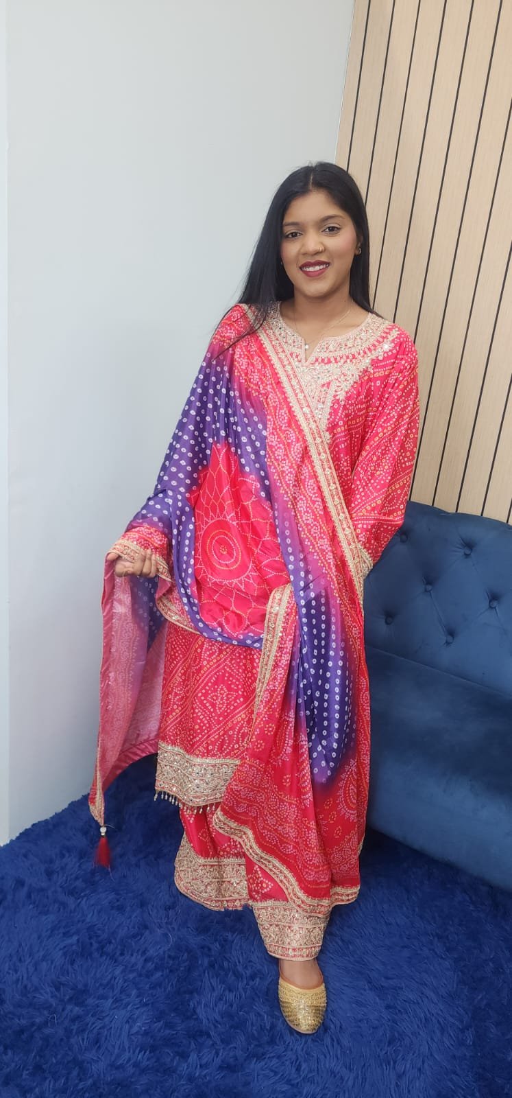 Purple Pink Bandhini Chinnon Sharara Suit - Image 9