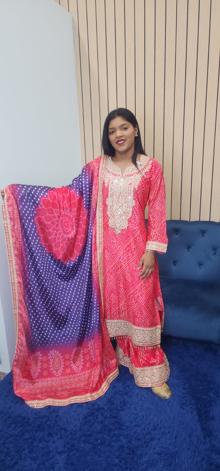 Purple Pink Bandhini Chinnon Sharara Suit - Image 8