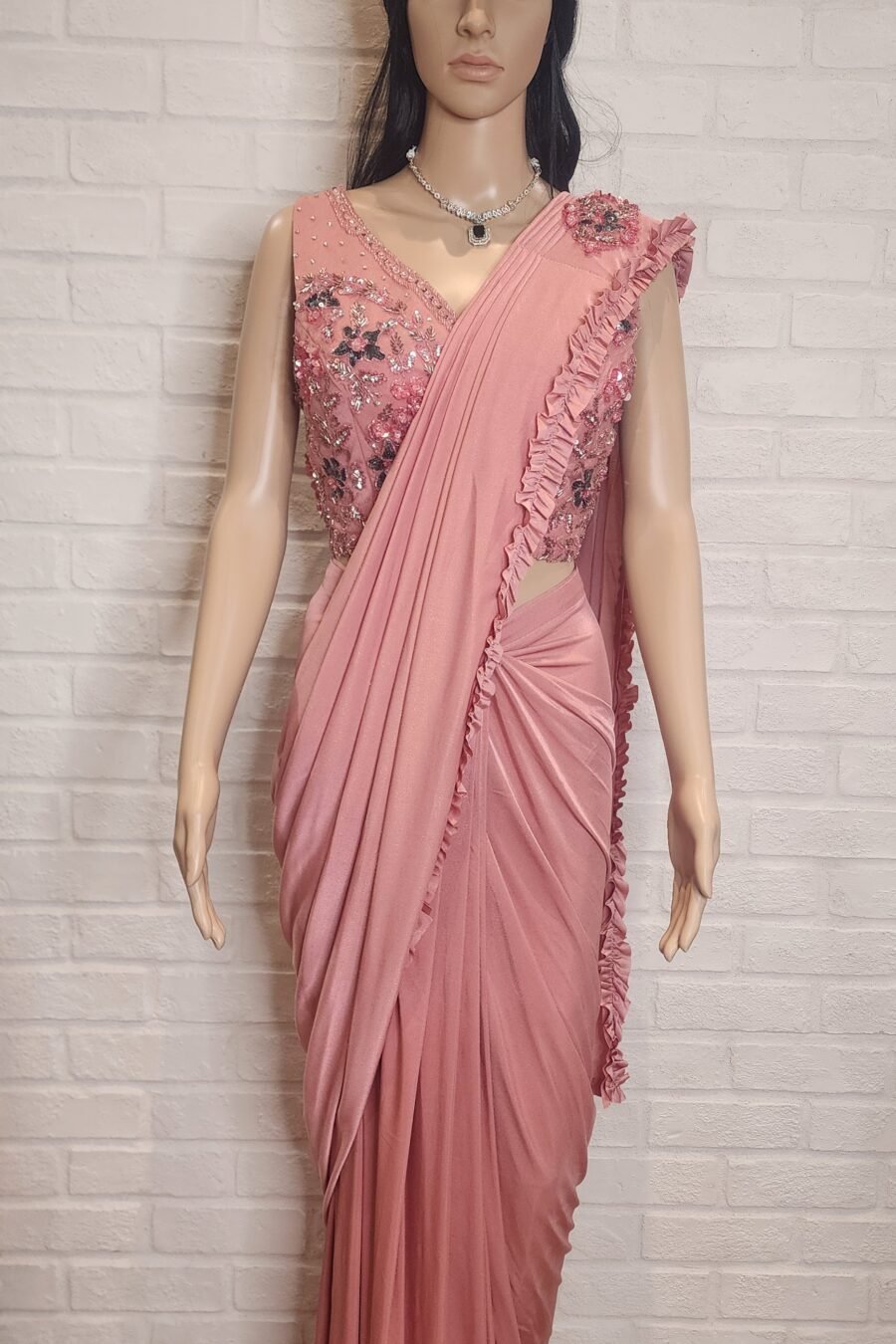 PInk Pre-Stitched Saree with Blouse