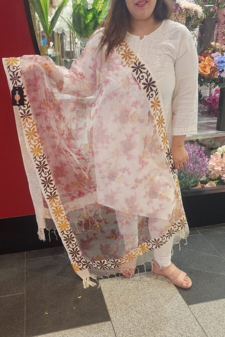 Flower Printed Chiffon Dupatta