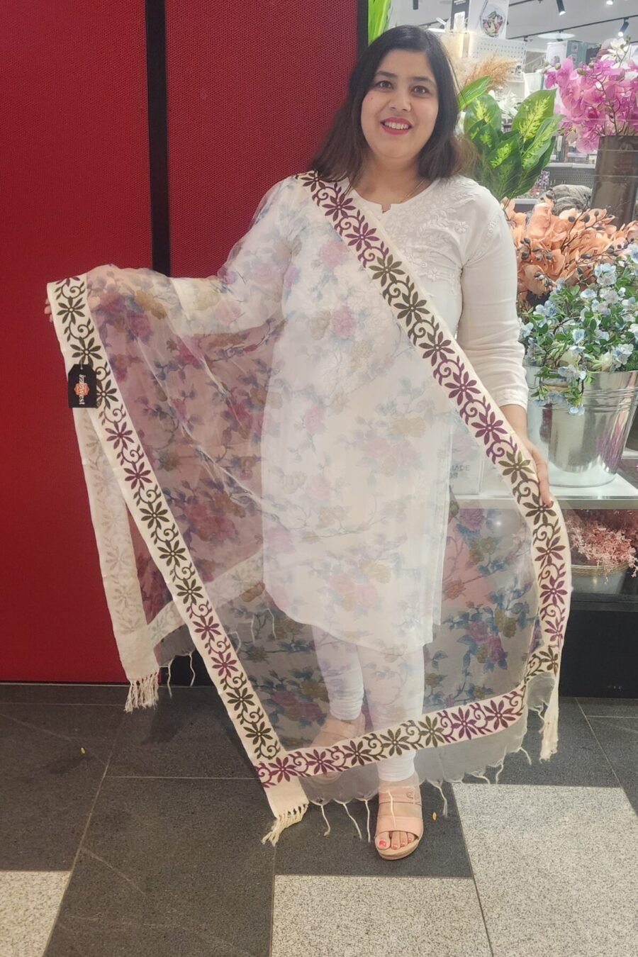 Flower Printed Chiffon Dupatta