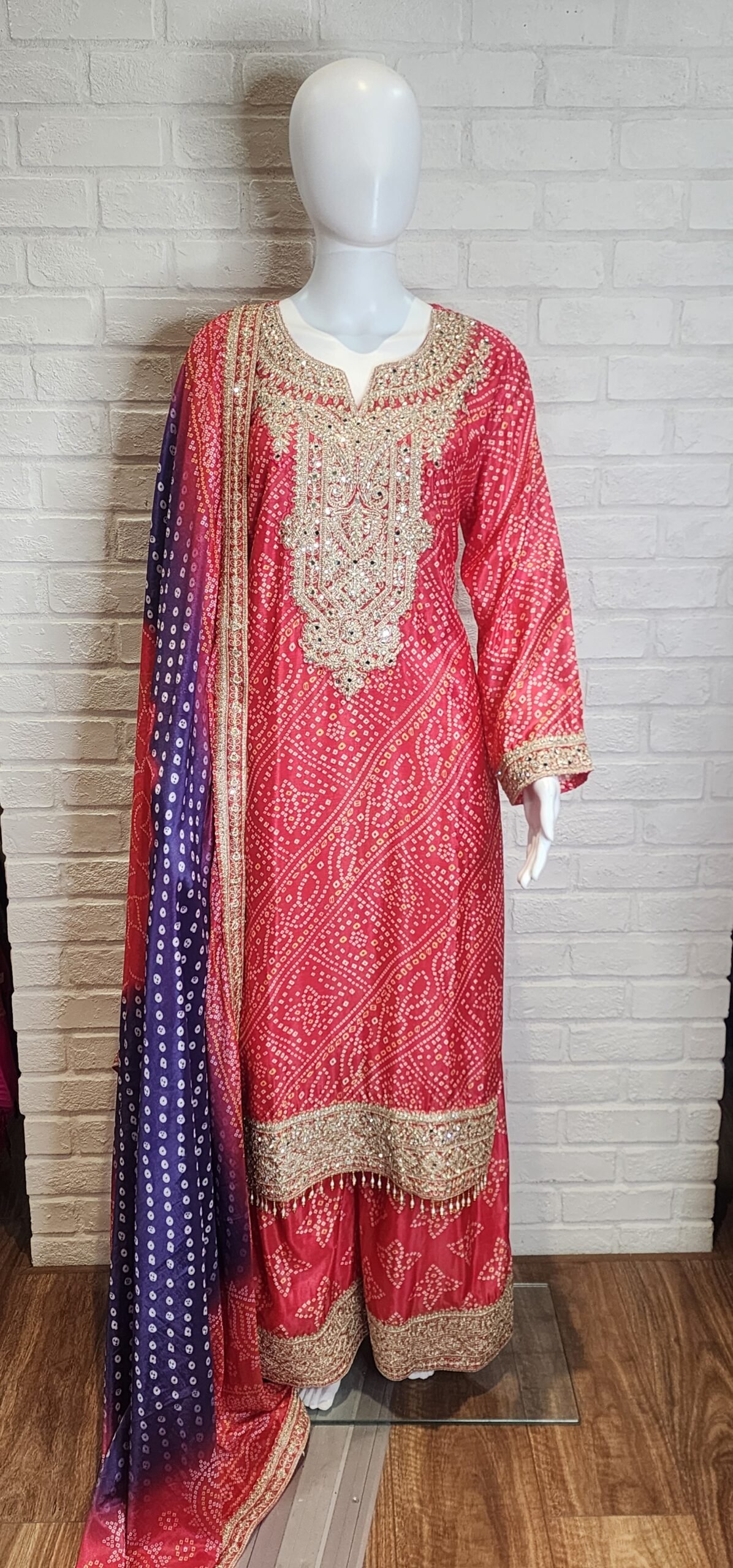 Purple Pink Bandhini Chinnon Sharara Suit - Image 4