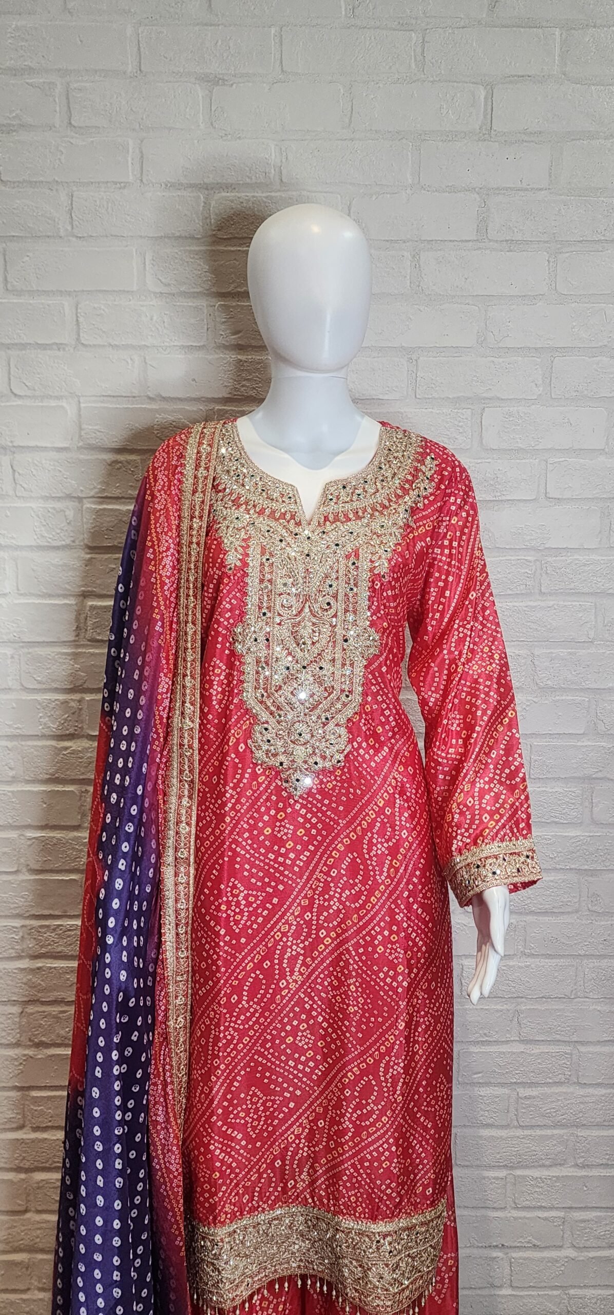 Purple Pink Bandhini Chinnon Sharara Suit - Image 3
