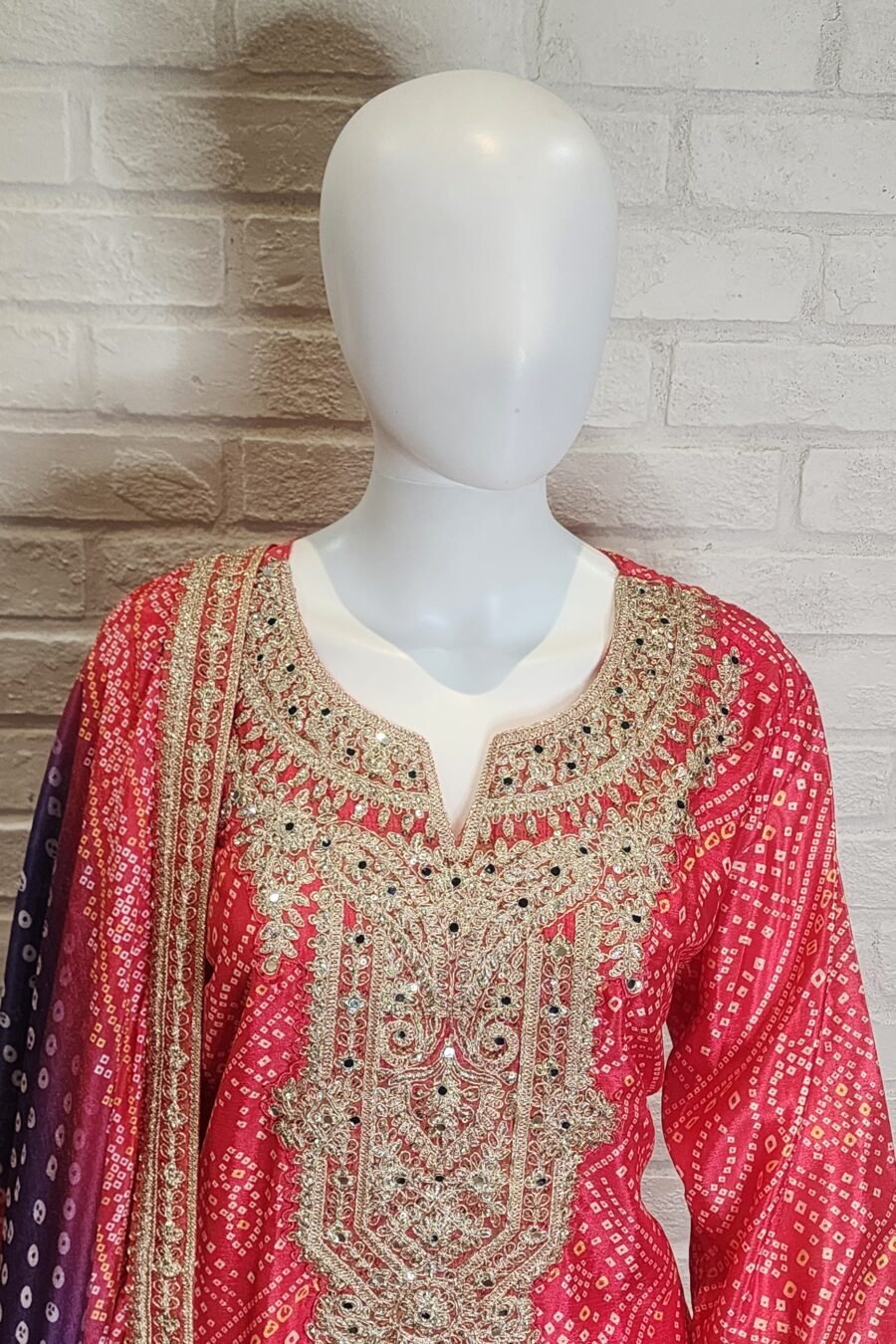 Purple Pink Bandhini Chinnon Sharara Suit