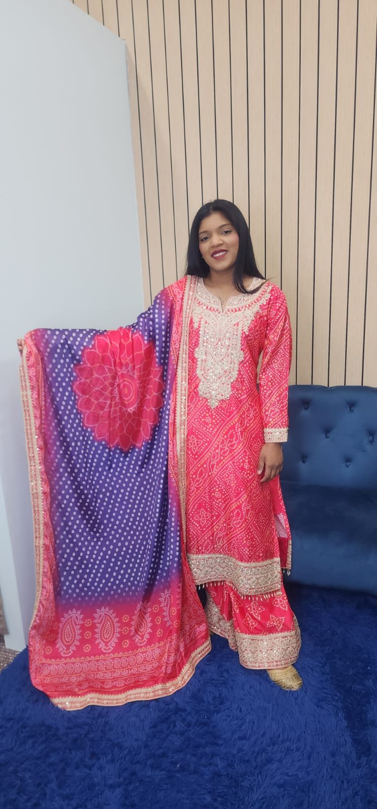 Purple Pink Bandhini Chinnon Sharara Suit - Image 7