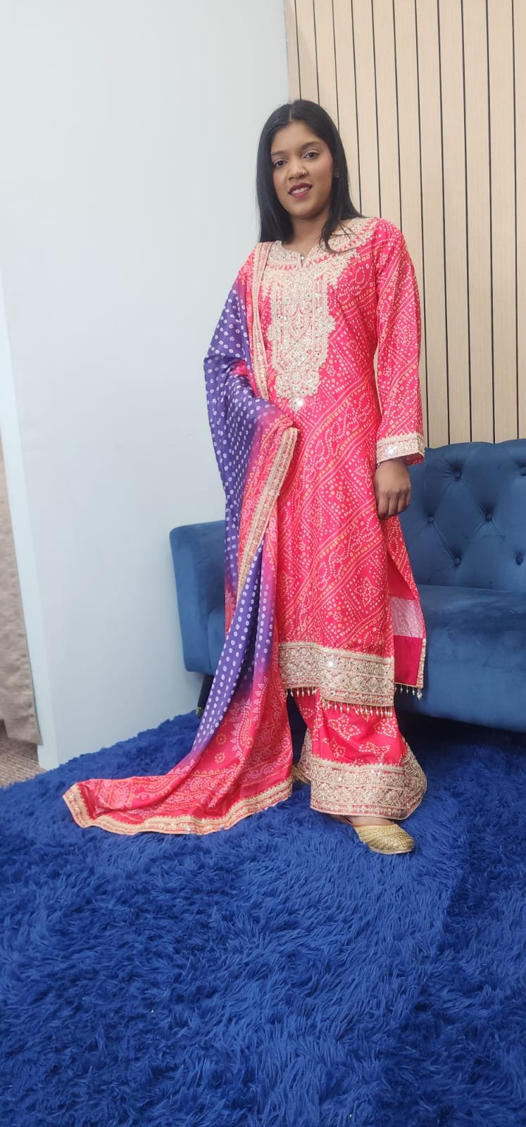 Purple Pink Bandhini Chinnon Sharara Suit - Image 6