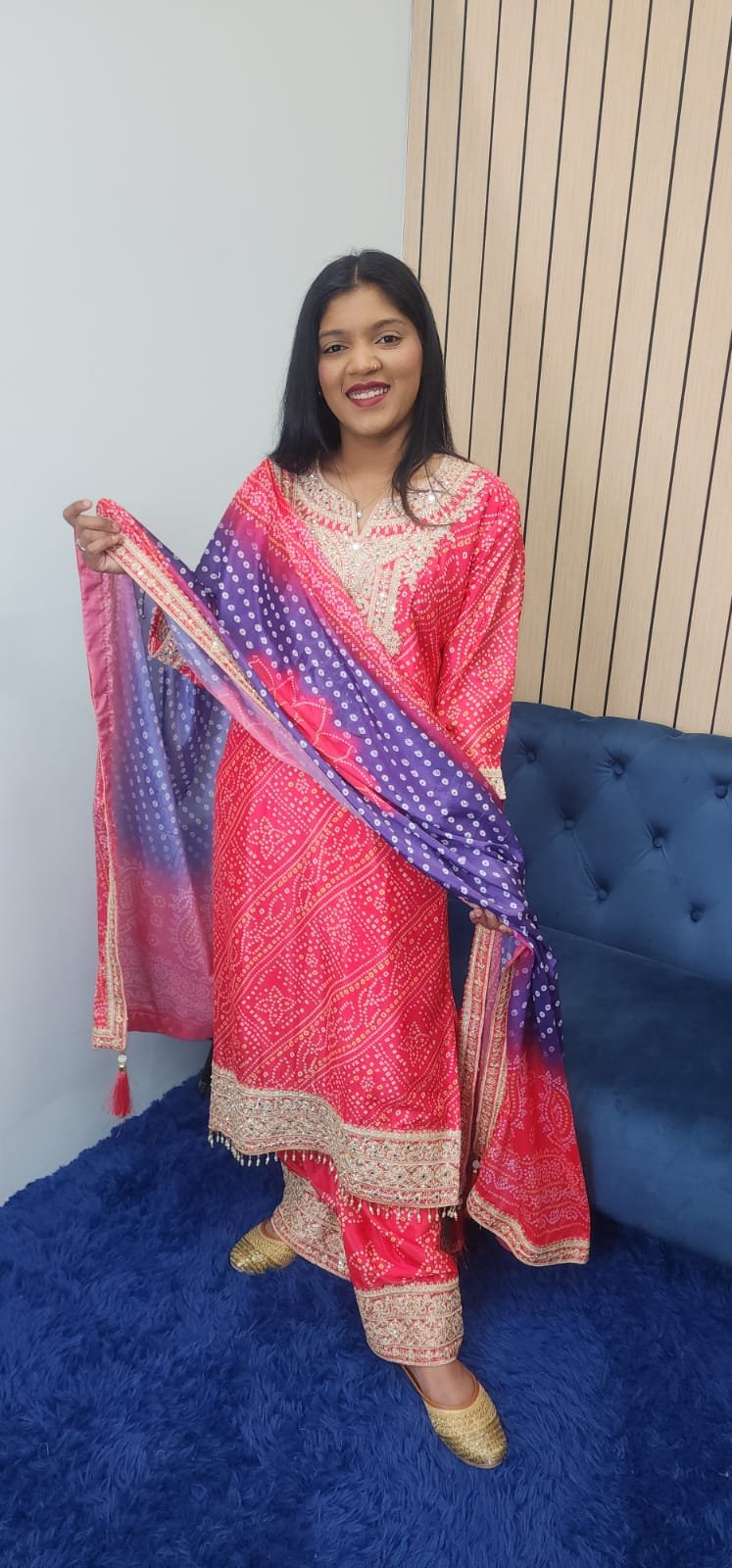 Purple Pink Bandhini Chinnon Sharara Suit - Image 5