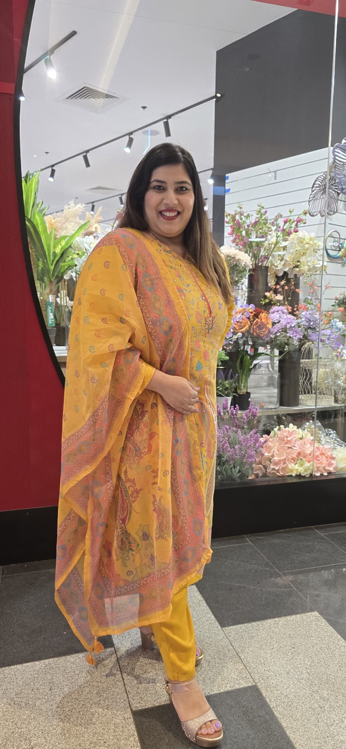 Yellow Printed Pure Chiffon Suit with Organza Dupatta Yellow Printed Pure Chiffon Suit with Organza Dupatta
