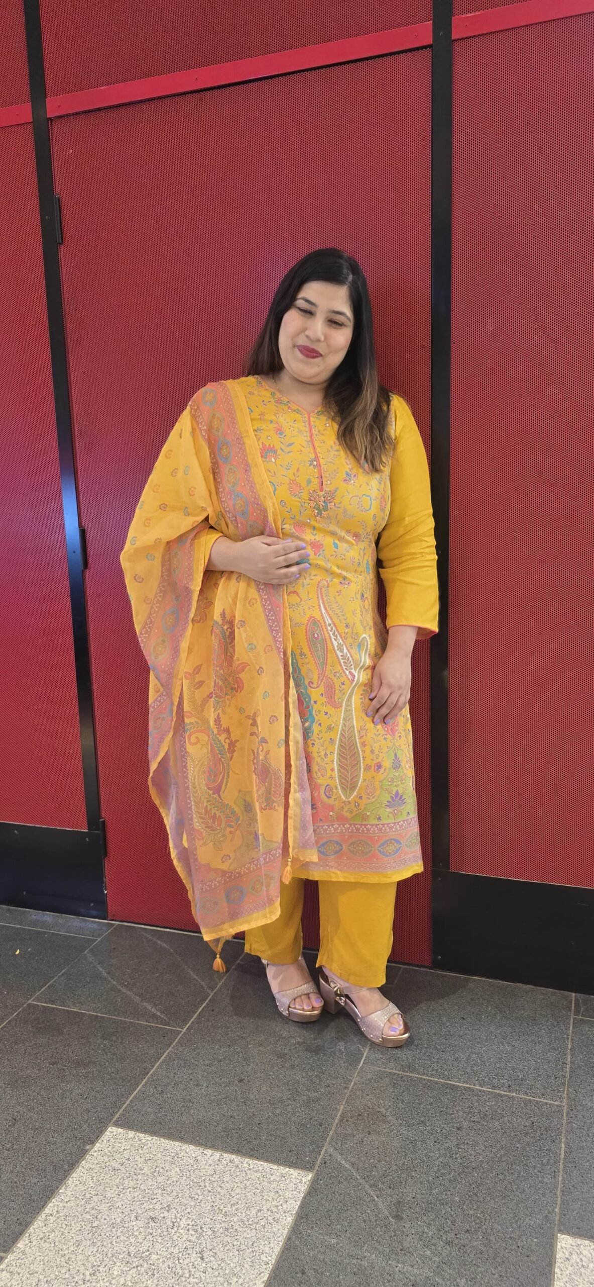 Yellow Printed Pure Chiffon Suit with Organza Dupatta Yellow Printed Pure Chiffon Suit with Organza Dupatta