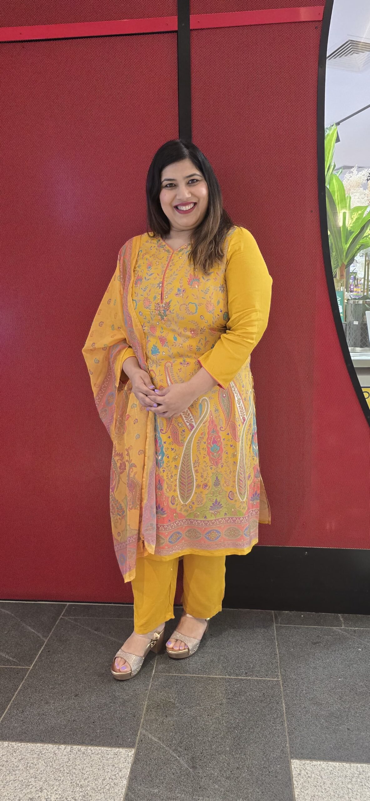 Yellow Printed Pure Chiffon Suit with Organza Dupatta Yellow Printed Pure Chiffon Suit with Organza Dupatta
