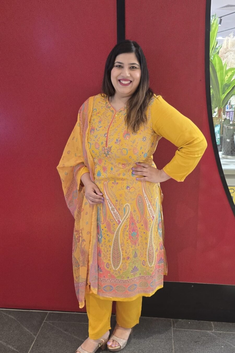 Yellow Printed Pure Chiffon Suit with Organza Dupatta