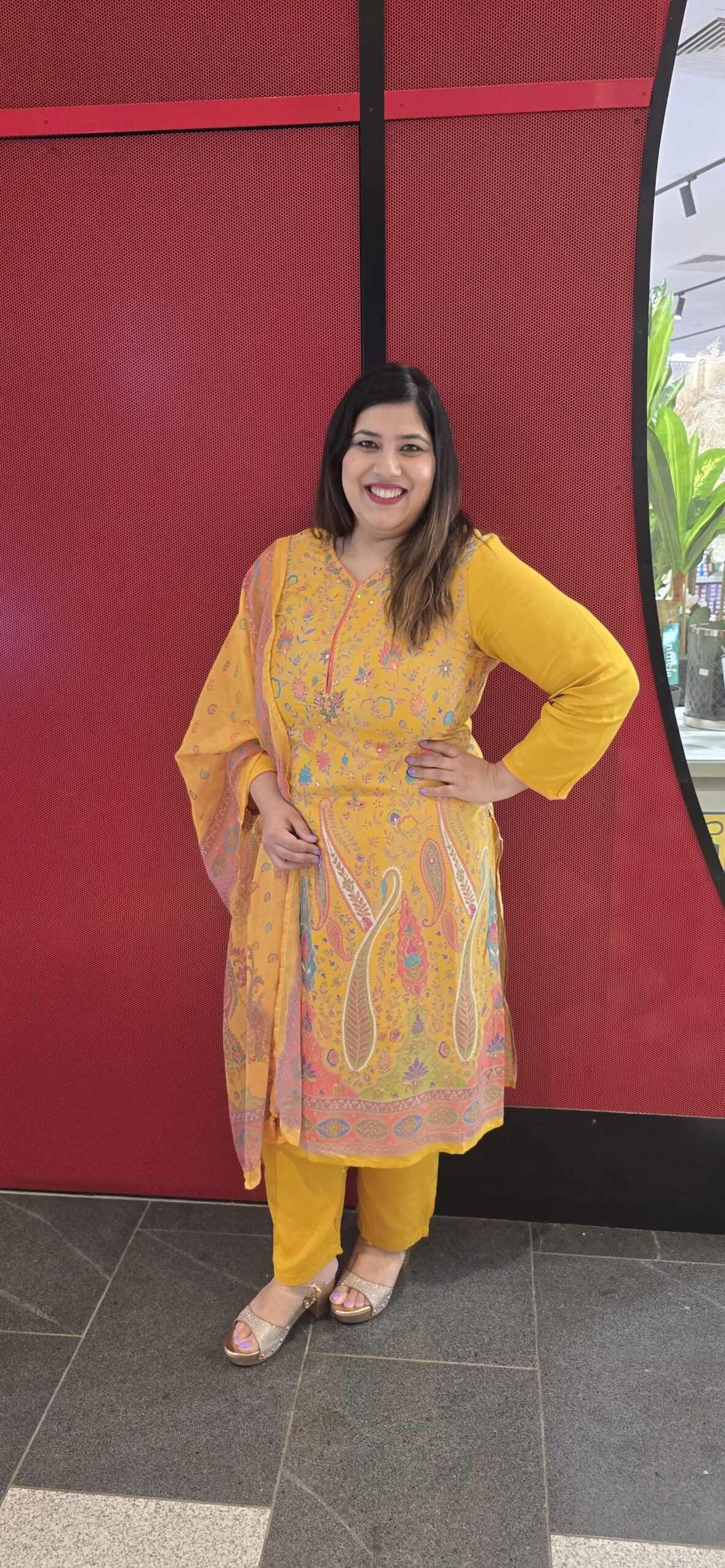 Yellow Printed Pure Chiffon Suit with Organza Dupatta Yellow Printed Pure Chiffon Suit with Organza Dupatta