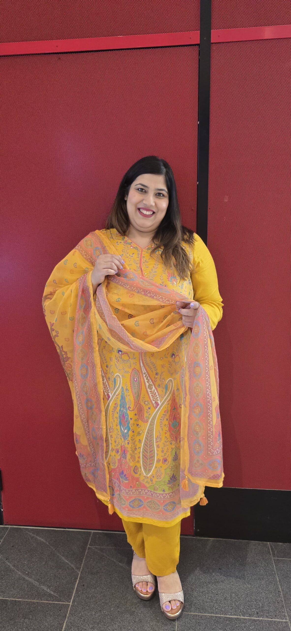 Yellow Printed Pure Chiffon Suit with Organza Dupatta Yellow Printed Pure Chiffon Suit with Organza Dupatta