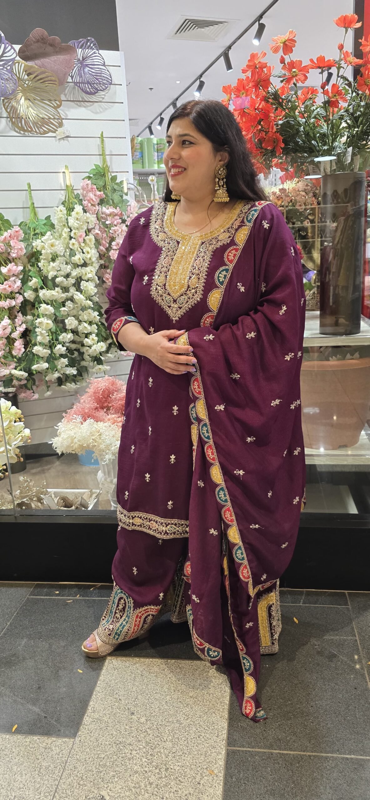 Wine Chinnon Silk Garara Suit Wine Chinnon Silk Garara Suit