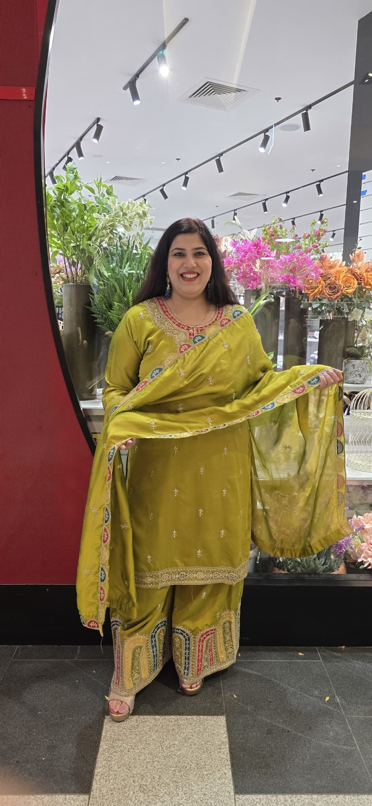 Mehendi Green Chinnon Silk Garara Suit Mehendi Green Chinnon Silk Garara Suit
