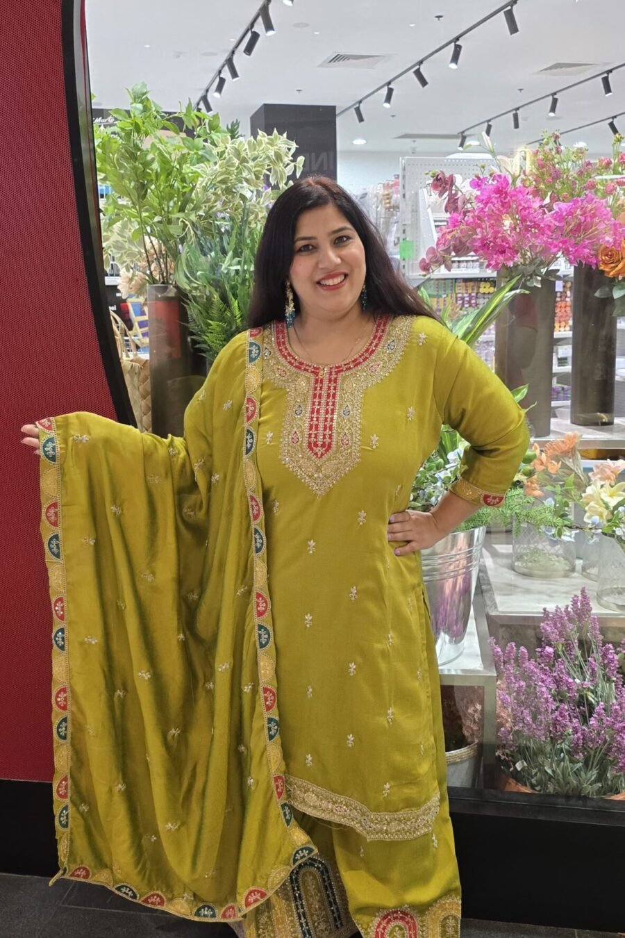 Mehendi Green Chinnon Silk Garara Suit