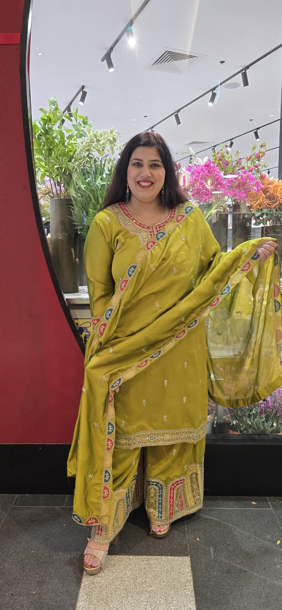Mehendi Green Chinnon Silk Garara Suit Mehendi Green Chinnon Silk Garara Suit