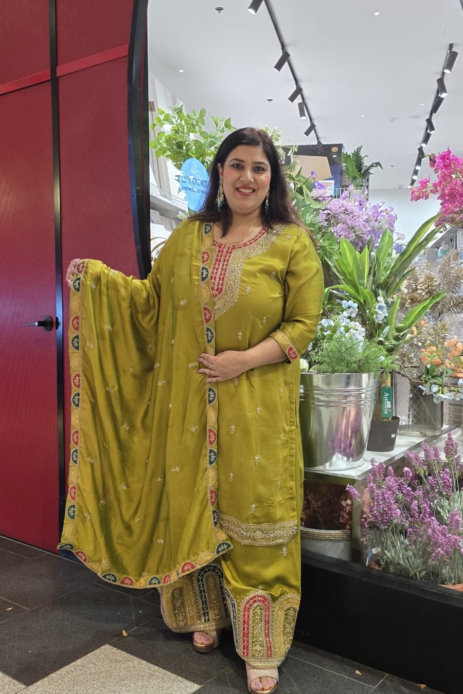 Mehendi Green Chinnon Silk Garara Suit