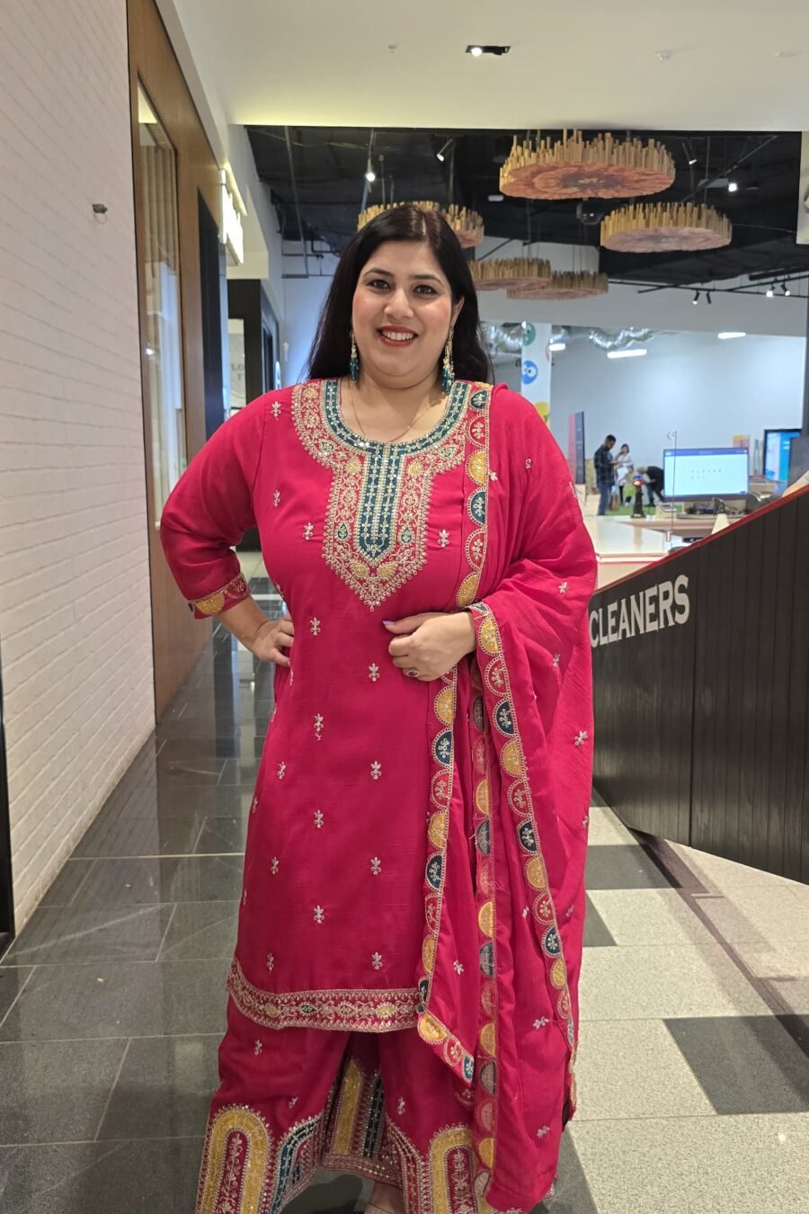Hot Pink Chinnon Silk Garara Suit