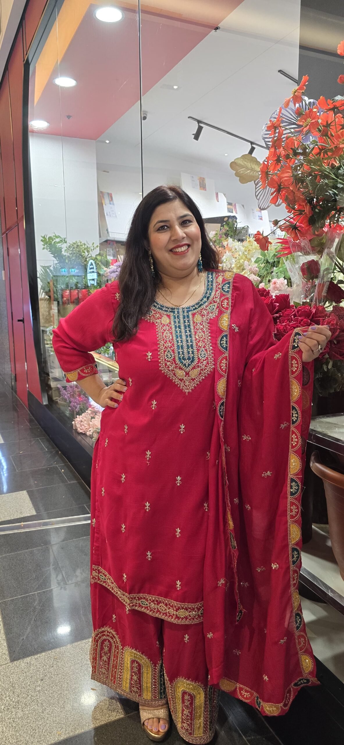 Hot Pink Chinnon Silk Garara Suit - Image 3