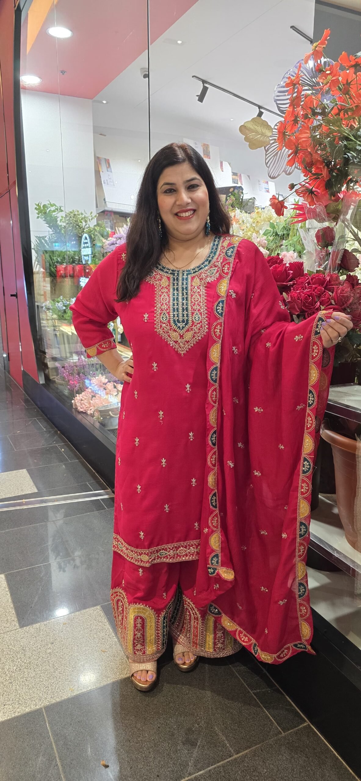 Hot Pink Chinnon Silk Garara Suit - Image 2