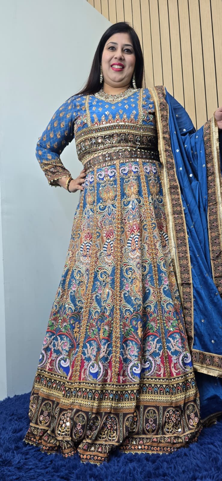 Blue Pure Crepe Silk Mirror Work Lehenga - Image 6