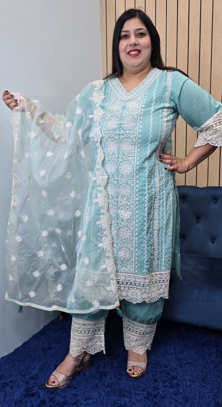 Mint Embroidery Work Suit