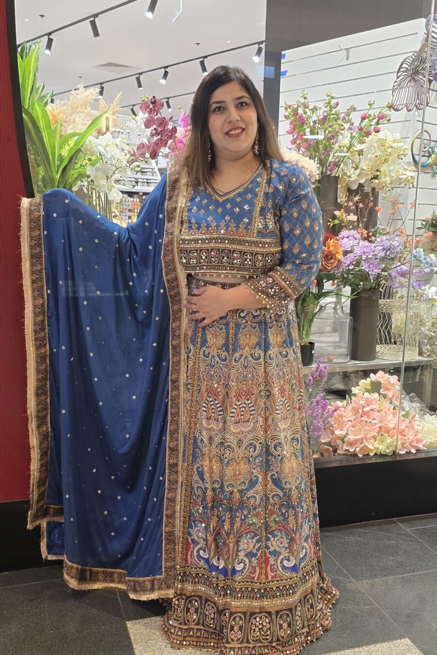 Blue Crepe Silk Lehenga