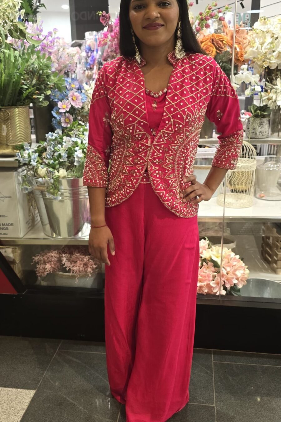 Pink Indowestern Pallazo Set with Jacket