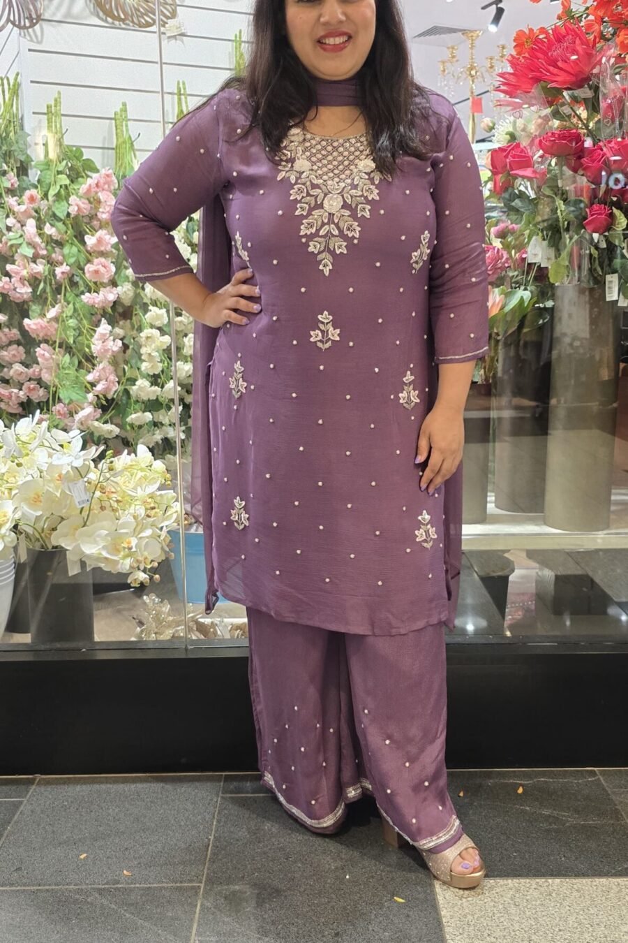 Lilac Chinnon Pallazo Suit
