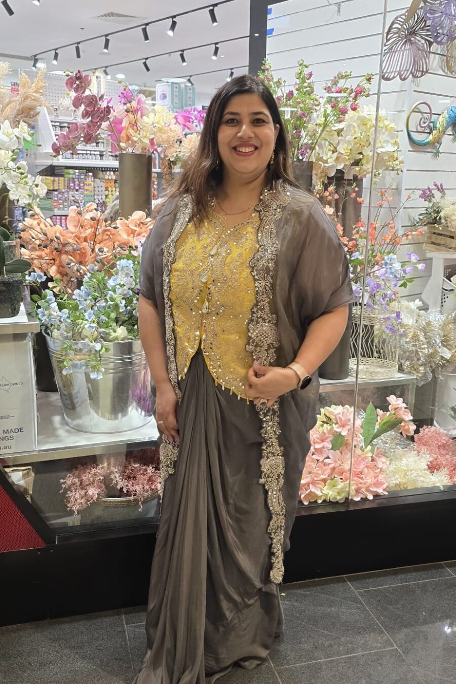 Grey Yellow Contrast Indowestern