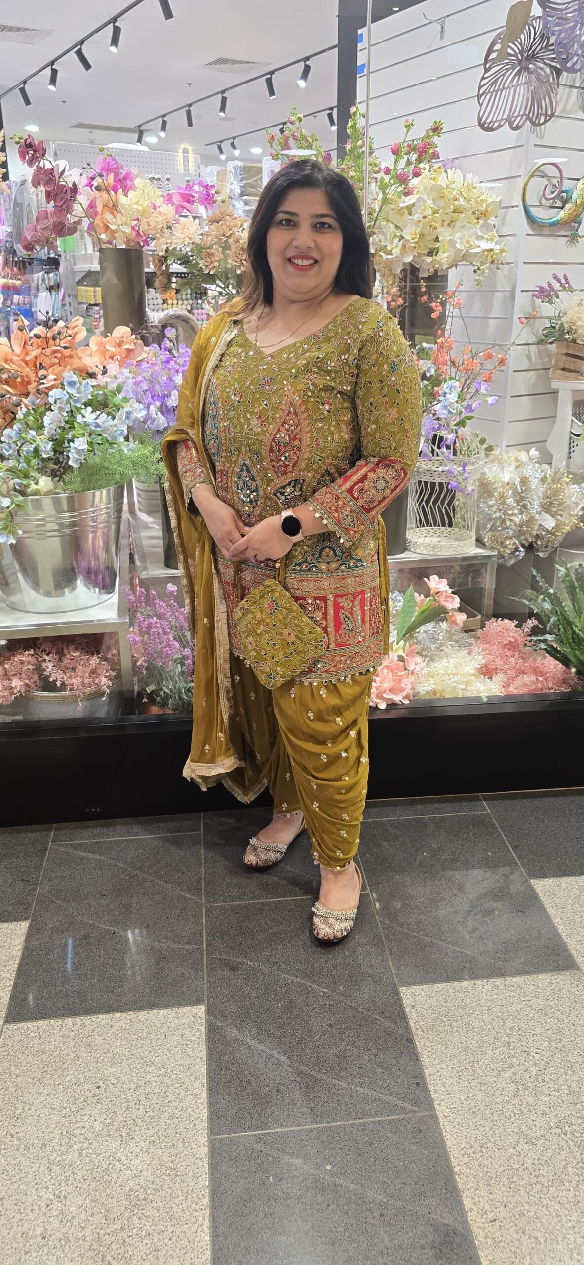 Mehndi Green Heavy Patiala Suit - Image 3