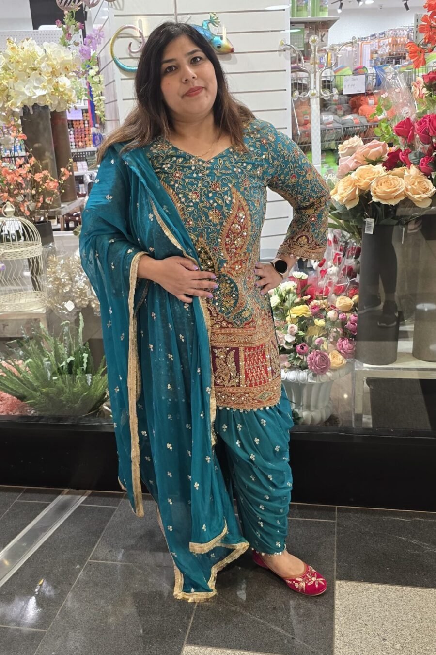Turquoise blue Heavy Patiala Suit