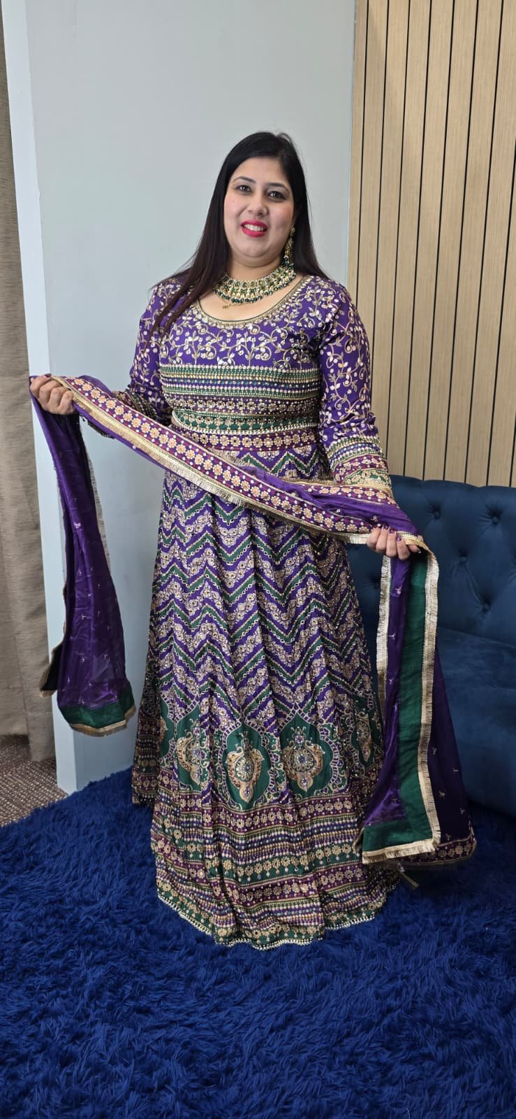 Purple & Green Crepe Silk Lehenga - Image 2