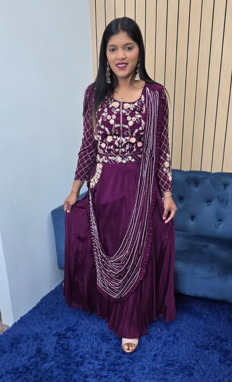 Plum/ Wine Indowestern Lehenga - Image 3