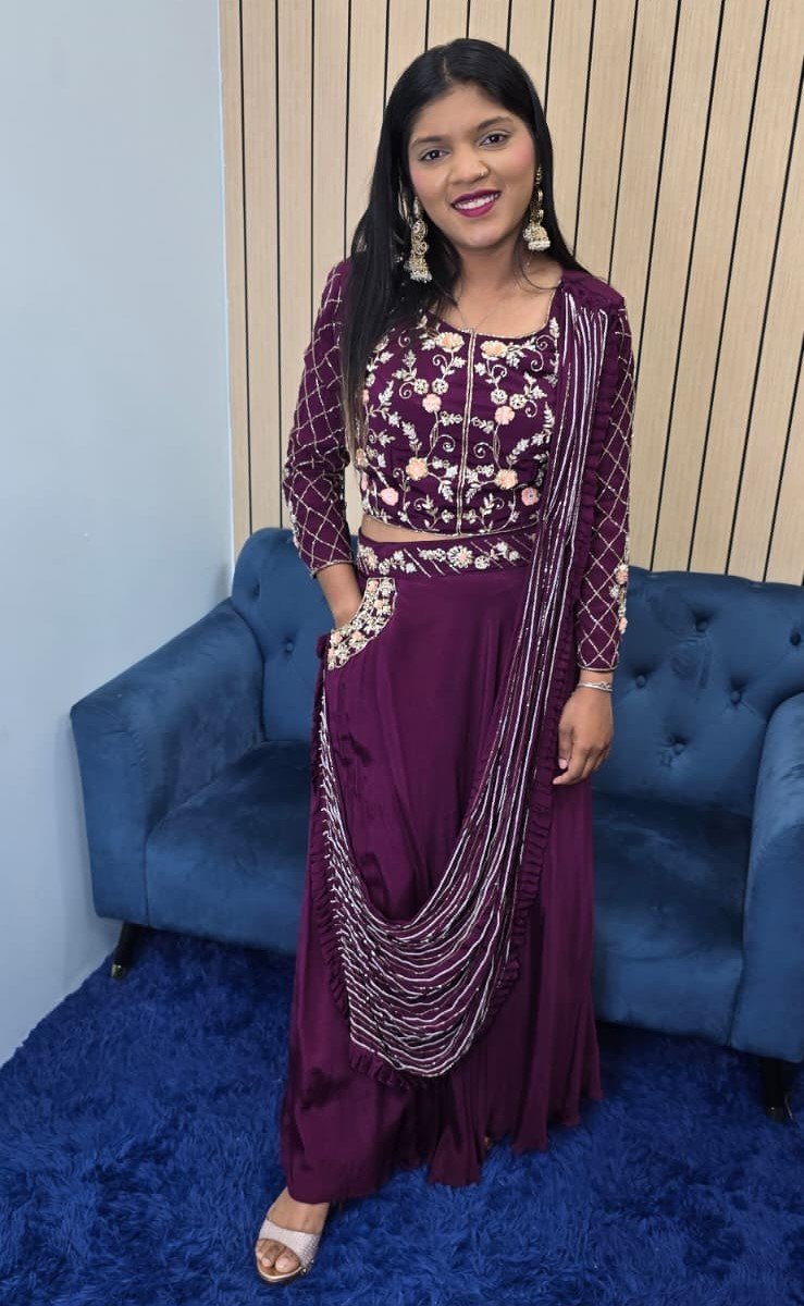 Plum/ Wine Indowestern Lehenga - Image 5